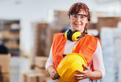 woman at work with protective eyewear